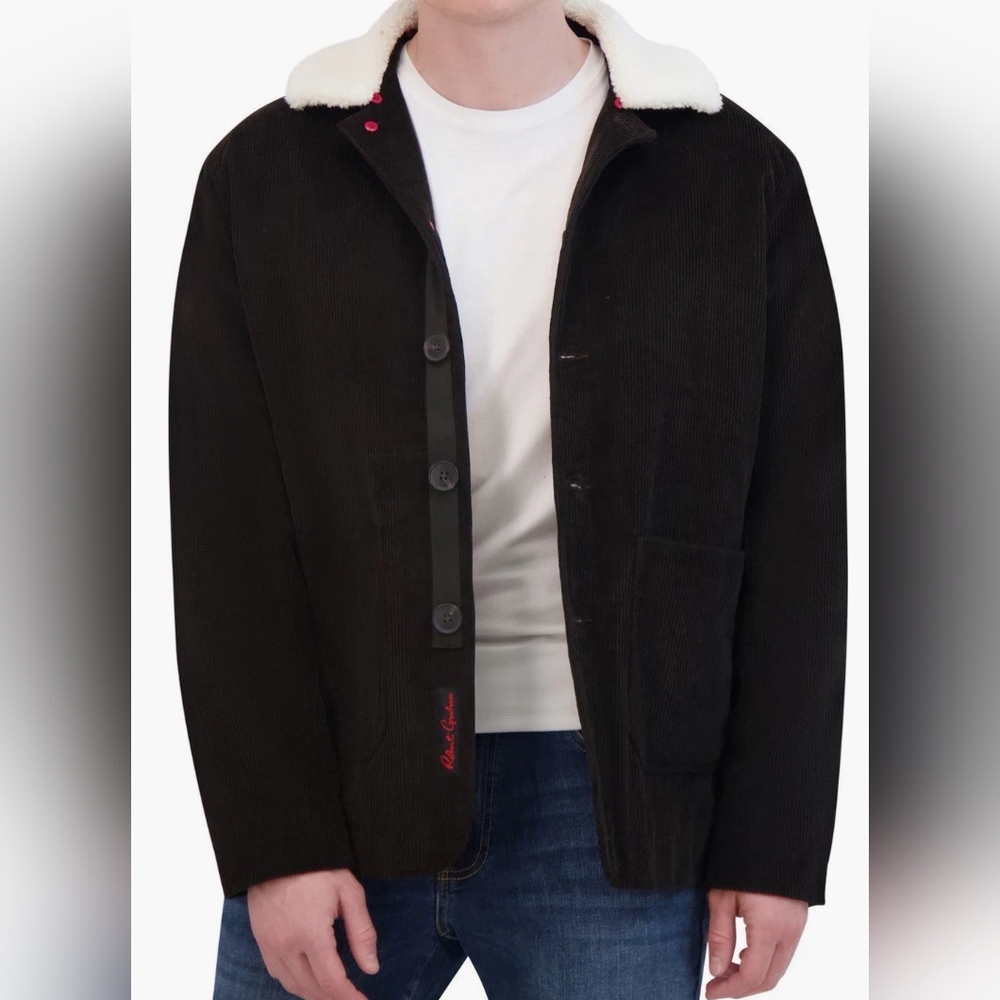 New Robert Graham Black Corduroy Barn Jacket Size Medium with Quilt Lining New